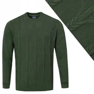 Swetry męskie - Elegancki SWETER Męski z Warkoczem CIEMNOZIELONY Bawełniany XL Pako Jeans - miniaturka - grafika 1