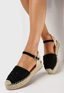 Espadryle damskie - Czarne Espadryle na Grubej Podeszwie z Plecionki i Ażurowym Wzorem na Cholewce Astaria - miniaturka - grafika 1