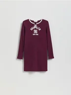 Sukienki i spódniczki dla dziewczynek - Reserved - Dzianinowa sukienka z nadrukiem - ciemnofioletowy - miniaturka - grafika 1