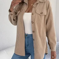 Koszule damskie - TEMU Kurtka z Długim Rękawem w Teksturze Sztruksu dla Kobiet - Pralna, Jednokolorowa Kardigan na Guziki, Wszechsezonowy Strój do Codziennego - miniaturka - grafika 1