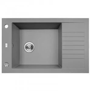 LAVEO SBR 513T Zlewozmywak granitowy 1 komora z półociekaczem Wymiary: 500x780x207 mm Wykończenie: szare W zestawie z syfonem Space Saving i korkiem automatycznym - Zlewozmywaki - miniaturka - grafika 1