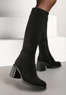 Kozaki damskie - Czarne Kozaki Muszkieterki na Obcasie Ceditha - miniaturka - grafika 1