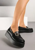 Mokasyny damskie - Czarne Mokasyny na Platformie z Klamrą i Frędzlami Florritia - miniaturka - grafika 1