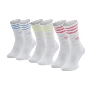 Skarpetki męskie - Zestaw 3 par wysokich skarpet unisex adidas - Solid Crew Sock H32329 White/Pulse Yellow/Rose Tone/Ambient Sky - grafika 1