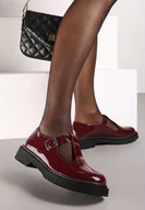 Półbuty damskie - Bordowe Retro Półbuty z Lakierowanym Połyskiem Zapinane na Klamerkę Vortelia - miniaturka - grafika 1