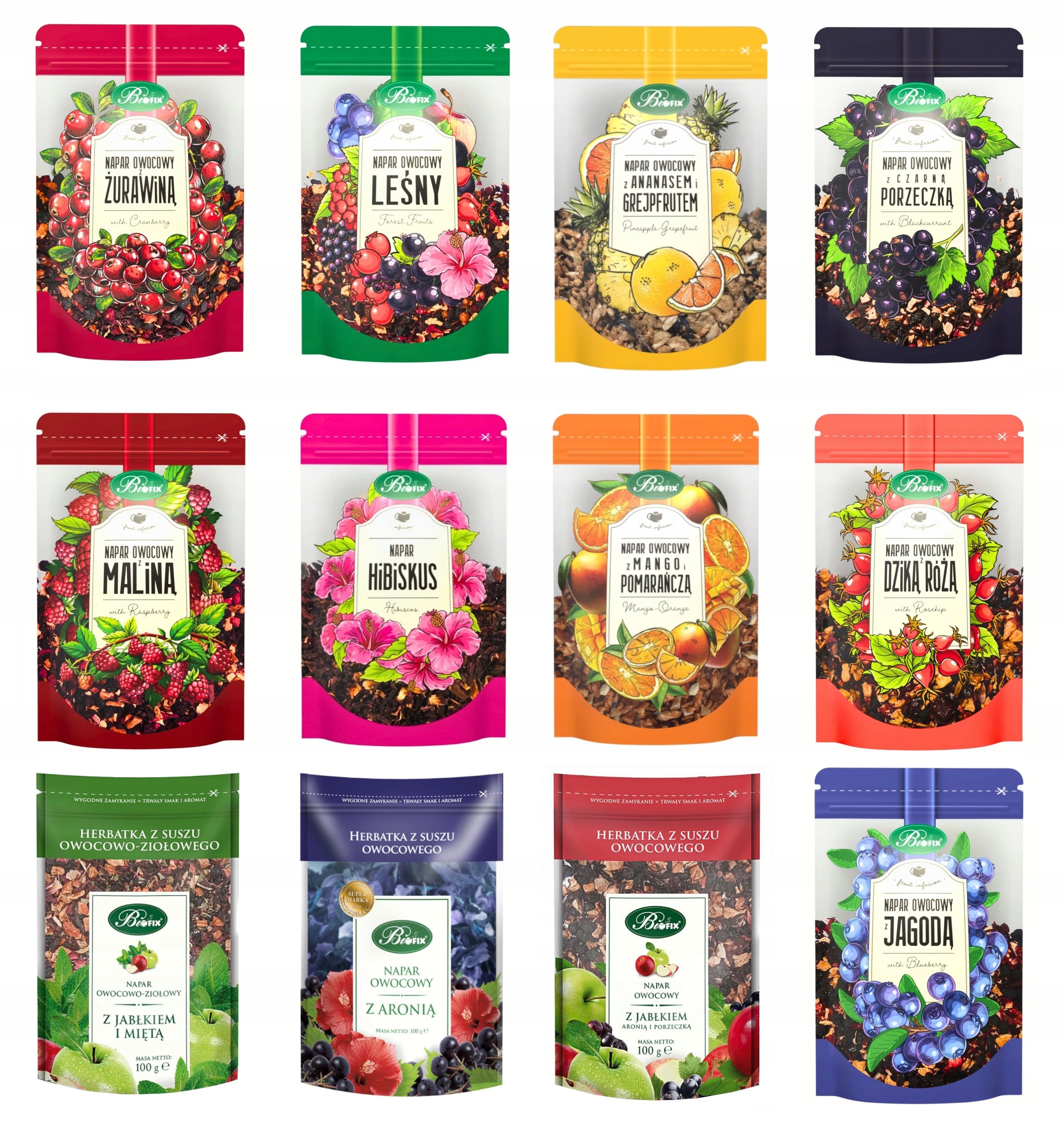 Zestaw Naparów Owocowych 12 smaków Naturalna Herbata z Suszu 1,15 kg