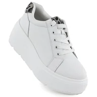 Półbuty damskie - Skórzane półbuty damskie na platformie białe Vinceza 89144 - miniaturka - grafika 1