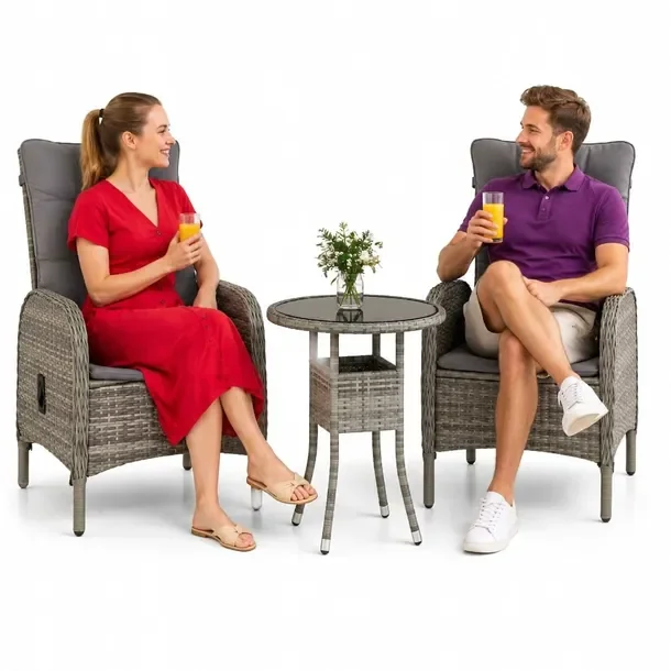 Zestaw Bistro z Polirattanu i Stali, Stół 60x75 cm, Krzesła 58x63x111 cm