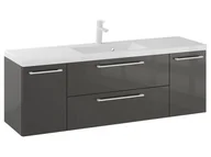 Szafki łazienkowe - Szafka Wisząca Z Umywalką RON 140 cm D - Titan Wysoki Połysk - Uchwyty Białe Matowe - miniaturka - grafika 1