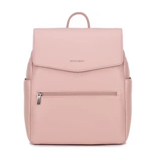 Damski plecak z imitacji skóry z kieszenią na laptopa 13" różowy - Torby na laptopy - miniaturka - grafika 1