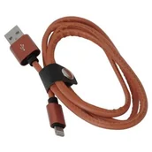 Kable USB - Platinet USB LIGHTNING LEATHER CABLE 1M BROWN - miniaturka - grafika 1