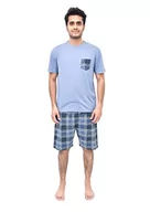 Koszulki męskie - Sleepdown Męska piżama 2-częściowa koszulka z krótkim rękawem i w kratkę krótki zestaw top spodnie odzież domowa bielizna nocna, Szary Niebieski, S - miniaturka - grafika 1