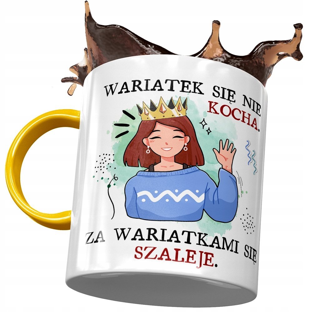 Kubek Żółty Śmieszny Wariatek Się Nie Kocha z Nadrukiem ze Zdjęciem + Opakowanie na prezent (wzór 04)