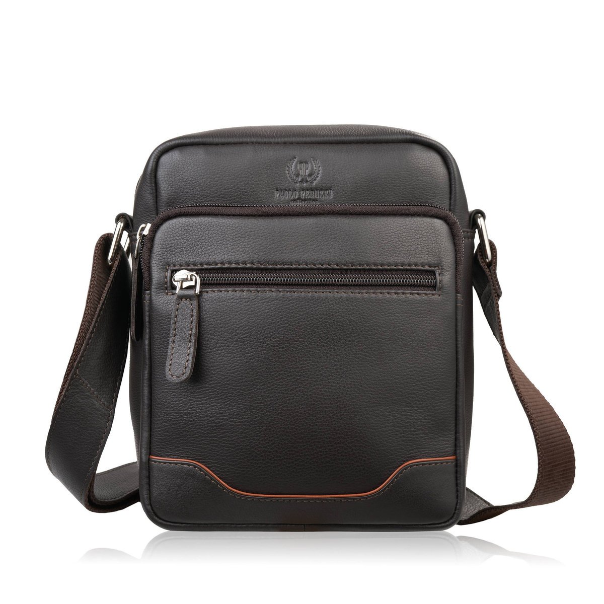 Saszetka męska skórzana na ramię brązowa z wcięciem Paolo Peruzzi AY-30-BRCG