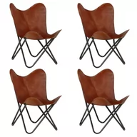 Krzesła - vidaXL Krzesła typu motyl, 4 szt., brązowe, dziecięce, skóra naturalna - miniaturka - grafika 1