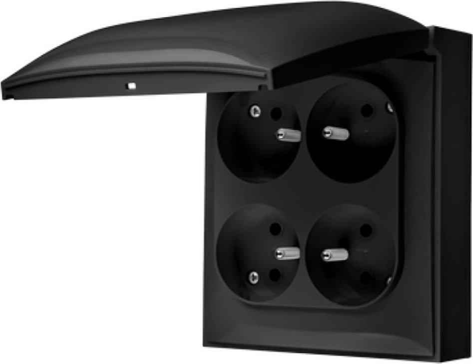 Kontakt-Simon Simon Aquaclick Gniazdo IP44, 4-krotne z uziem. Czarny ACGZ4Z/49