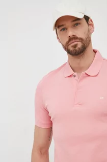 Koszulki męskie - Calvin Klein polo męski kolor różowy gładki - grafika 1
