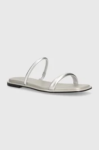 Calvin Klein klapki skórzane FLAT SLIDE MET damskie kolor srebrny HW0HW02128 - Klapki i japonki damskie - miniaturka - grafika 1