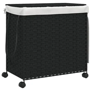 vidaXL Kosz na pranie z kółkami Czarny 60x35x60,5 cm Rattan - Kosze na bieliznę - miniaturka - grafika 1