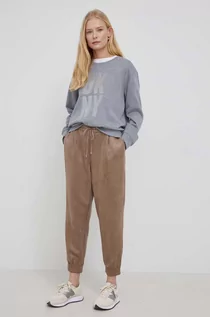 Spodnie damskie - DKNY spodnie damskie kolor brązowy joggery high waist - - grafika 1