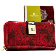 Portfele - Portfel damski na karty PETERSON skórzany lakierowany pionowy na zatrzask i suwak ochrona RFID elegancki czerwony - czarny - miniaturka - grafika 1