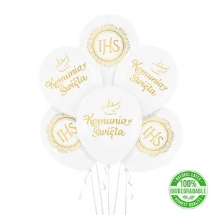 Balony 30 cm, I Komunia Św. IHS, Gołębie, 6 szt. - Balony i akcesoria - miniaturka - grafika 1