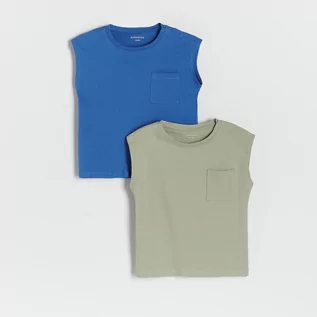 Koszulki dla chłopców - Reserved Reserved - Bawełniany t-shirt z kieszonką 2 pack - Niebieski - grafika 1