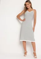 Sukienki - Biało-Czarna Sukienka na Regulowanych Ramiączkach z Marszczonym Dekoltem w Paski Fialea - miniaturka - grafika 1