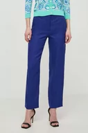 Spodnie damskie - Luisa Spagnoli spodnie lniane ARGANO kolor granatowy proste high waist 541139 - miniaturka - grafika 1