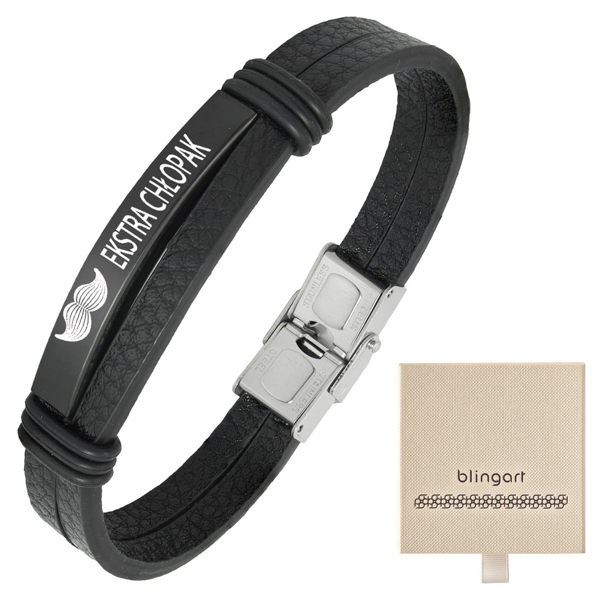 Bransoletka z grawerem skórzana męska czarna