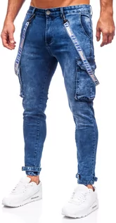 Spodnie męskie - Granatowe spodnie jeansowe bojówki męskie Denley TF097 - grafika 1