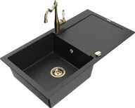 Zlewozmywaki z baterią - Mexen Leo zlewozmywak granitowy 1-komorowy z ociekaczem i baterią kuchenną Carla, czarny/srebrny metalik - 6501-73-670700-50 - miniaturka - grafika 1