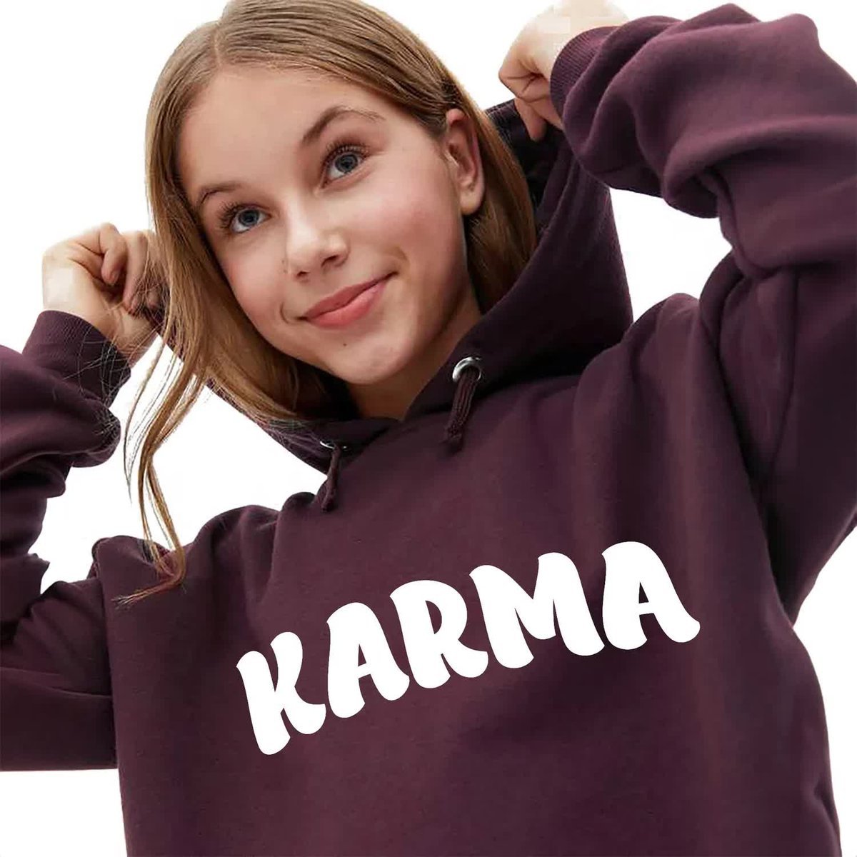 Bordowa Bluza Damska Z Kapturem KARMA Modna Stylowa Kobiece Piękne Wz - L