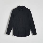 Koszule męskie - Reserved - Koszula z efektem marszczenia - Czarny - miniaturka - grafika 1