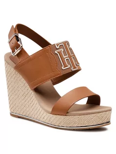 Espadryle damskie - Tommy Hilfiger Espadryle Th Elastic High Wedge Sandal FW0FW05599 Brązowy - grafika 1