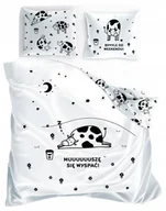 Pościel dla dzieci - Śmieszna Pościel Krowa Muuuuuuszę Się Wyspać Czarno-biała Pościel 140x200 - miniaturka - grafika 1