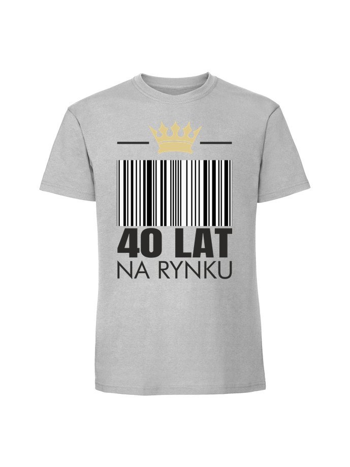 Męska koszulka z nadrukiem - 40 LAT NA RYNKU + WIEK Pastelowy szary XL