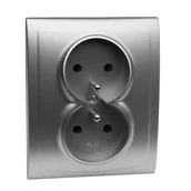 Gniazdka elektryczne - Gniazdo podwójne z uziemieniem GP-2VZ satyna vega - miniaturka - grafika 1