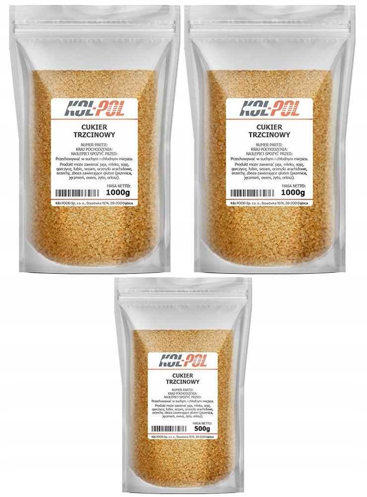 CUKIER TRZCINOWY 2,5kg Naturalny nierafinowany brązowy jakość Kol-Pol
