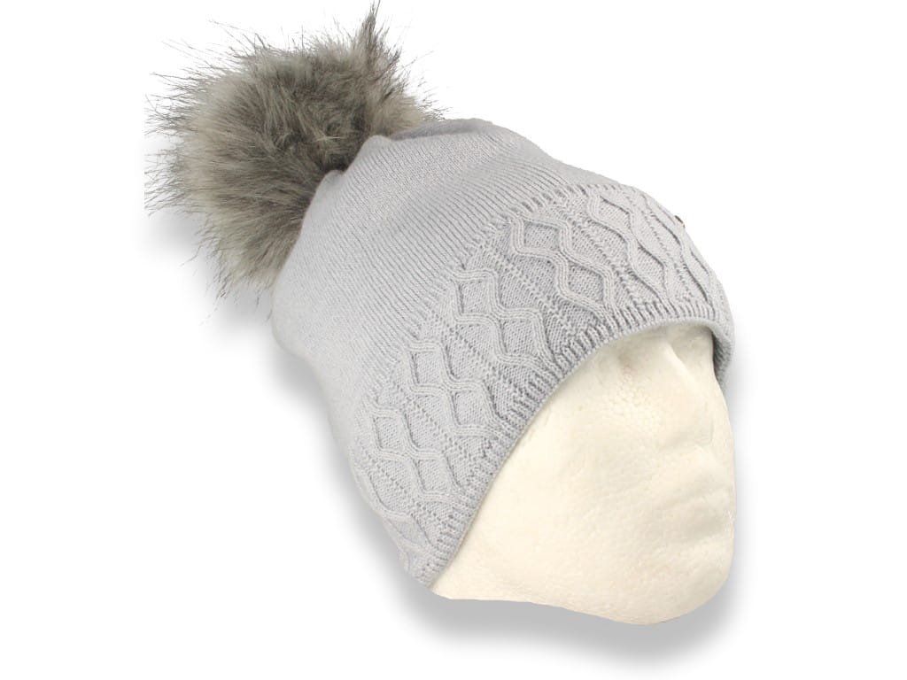 Czapka zimowa z pomponem polska produkcja niebieska ocieplana polarem