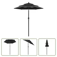 Parasole ogrodowe - The Living Store 3-poziomowy parasol na aluminiowym słupku - czarny - 2 m - Parasol Ogrodowy - miniaturka - grafika 1