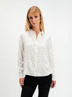 Koszule damskie - Biała koszula w beżowe grochy - miniaturka - grafika 1