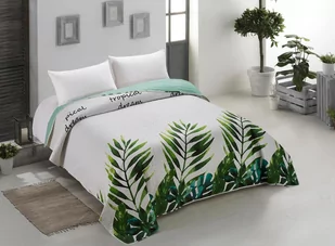 AmeliaHome narzuta na łóżko, biała, zielona, szara, dwustronna, pikowana, łatwa w pielęgnacji, Monstera, wzór roślinny, stal, jasnozielona, kolor jasnozielony, antracytowy, biały, zielony, Celadon Gre 189 - Narzuty - miniaturka - grafika 1