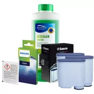 Akcesoria i części do ekspresów do kawy - Zestaw Philips Saeco - Filtr Philips Aquaclean CA6903 3szt, Odkamieniacz Aqualogis Verde 500ml, Philips CA6705/10 Środek do Obiegu Mleka - miniaturka - grafika 1