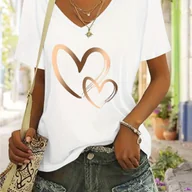 Bluzki damskie - TEMU Prosta i Stylowa Bluzka z Krótkim Rękawem i Dekoltem w Serek dla Kobiet, z Unikalnym Metalicznym Nadrukiem w Kształcie , Idealna na Codzienne - miniaturka - grafika 1