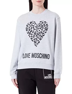 Bluzy damskie - Love Moschino Damska bluza o regularnym kroju z maxi zwierzęcym sercem i logo, Melange Light Gray, 46 - grafika 1