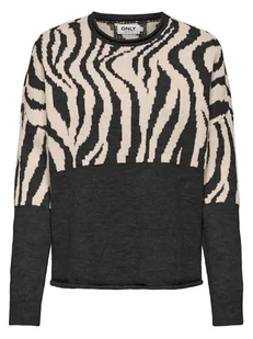 ONLY Sweter "Jade" w kolorze antracytowo-beżowym - Swetry damskie - miniaturka - grafika 1