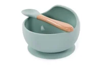 Miseczki i talerzyki dla dzieci - B-Silikonowa miska z przyssawką i łyżeczką blue mi - miniaturka - grafika 1