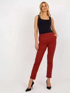 Spodnie damskie - Spodnie z materiału bordowy elegancki klasyczny materiałowe nogawka prosta - grafika 1