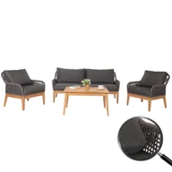 Meble ogrodowe - Zestaw ogrodowy HWC-H56b, zestaw wypoczynkowy do ogrodu sofa fotel stolik, wiklina Rope drewno akacjowe ~ ciemnoszary - miniaturka - grafika 1